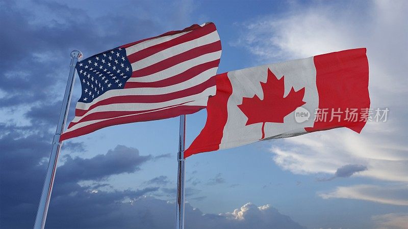美国和加拿大国旗- 3D插图库存镜头